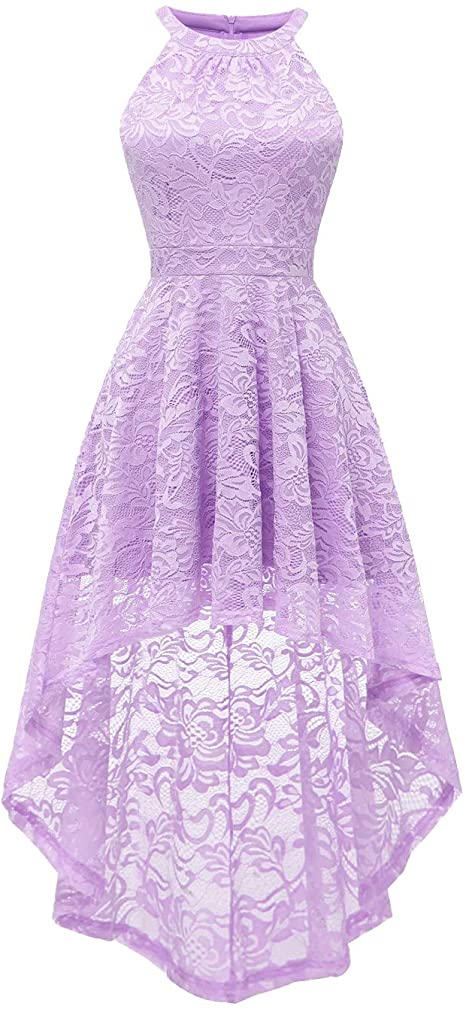 BeryLove Women's Halter Hi-Lo Floral Lace Cocktail Dress Sleeveless Bridesmaid Formal Swing Dress