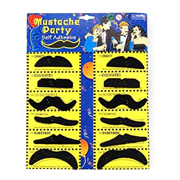 chinkyboo Pack of 12 Self Adhesive Assorted Fake Moustache / Mustache Set Fancy Dress Party Birthday Stylish