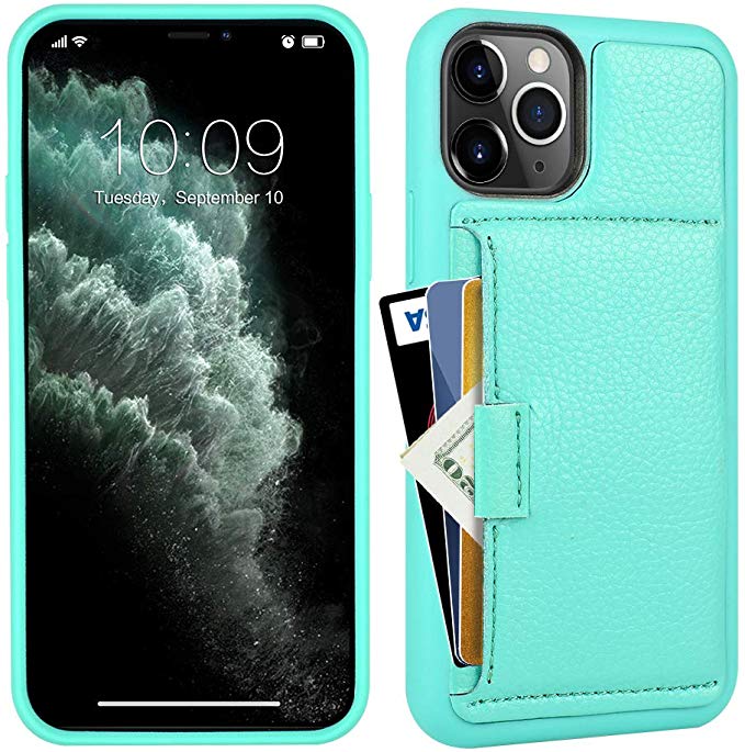 iPhone 11 Pro Case with Credit Card Holder, ZVE iPhone 11 Pro Wallet Case with Card Holder Slot Slim Leather Pocket Protective Case Cover for Apple iPhone 11 Pro 5.8" 2019 - Mint Green