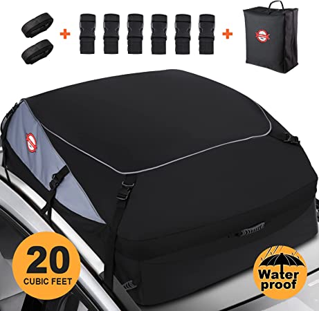 Car Rooftop Cargo Carrier, 20 Cubic Waterproof Car Top Carrier, Car Luggage Carrier Roof Bag with 6  8 Reinforced Straps and Storage Bag, Soft Shell Cargo Carriers for All Vehicle with/Without Rack