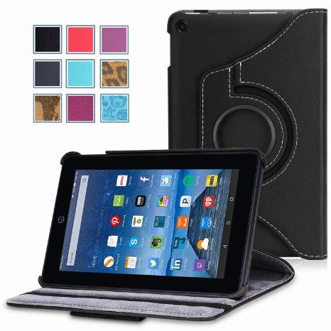 MoKo Case for Fire 7 2015 - 360 Degree Rotating Cover for Amazon Fire Tablet (7 inch Display - 5th Generation, 2015 Release Only), BLACK