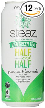 Steaz Regular Half and Half Green Tea with Lemonade, 16 Ounce (Pack of 12)