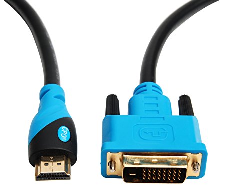 CPO 2M HDMI to DVI Cable, DVI-D 24 1 Dual Link Monitor Lead, Gold Plated - Black and Blue