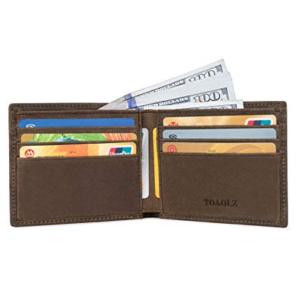 TOAOLZ Mens Slim Bi-fold Leather Wallet Front Pocket Credit Card Case Holder for Men with RFID Blocking