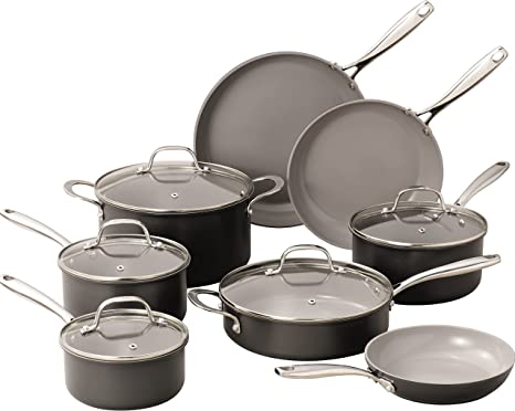 Granite Stone Pro Chalk Nonstick Pots & Pans Set 13 Piece Hard Anodized Premium Cookware Set with Ultra Nonstick Diamond & Mineral Coating, Oven, Dishwasher, & Metal Utensil Safe, Cool Touch Handles …