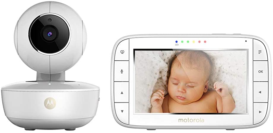 Motorola MBP 55 - Babyphone Vidéo avec Grand Écran 5.0", Éco Mode, Vision Nocturne Et Capteur de la Température Ambiante et Caméra portable - Blanc