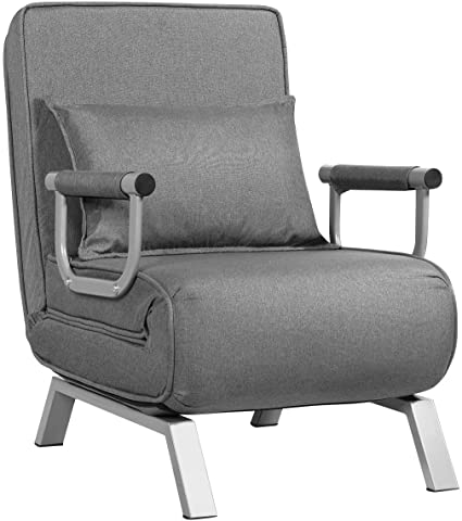 Giantex Convertible Sofa Bed Sleeper Chair, 5 Position Adjustable Backrest, Folding Arm Chair Sleeper w/Pillow, Upholstered Seat, Leisure Chaise Lounge Couch for Home Office (Gray)