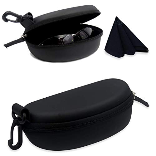 Sports sunglasses case semi hard eyeglass goggle case w/zipper belt clip & cloth