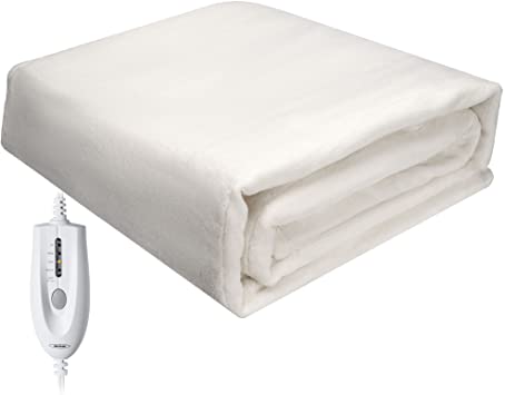 Electric Throw Blanket Heated - 50 x 60 Double-Layer Flannel - 4 Heating Levels, 4 Hours Auto-Off - Machine Washable, White
