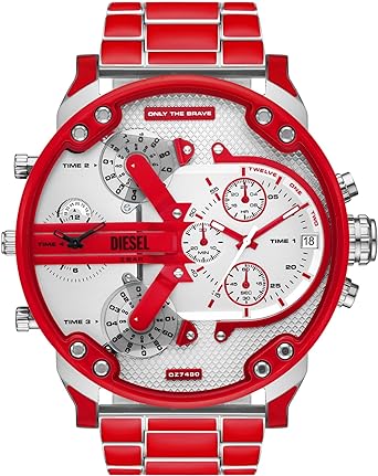 Diesel Men's 57mm Mr. Daddy 2.0 Quartz Stainless Steel and Enamel Chronograph Watch, Color: Red (Model: DZ7480), Red