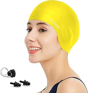 Swimming Cap, Silicone Swim Cap for Women Men, Durable Non-Slip Waterproof Swim Cap Protect Ears, Long Hair for Adults, Older Kids