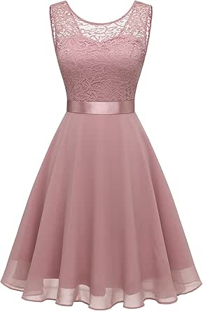 BeryLove Cocktail Dresses Homecoming Dress for Teens Wedding Guest Sleeveless Lace Formal Dresses