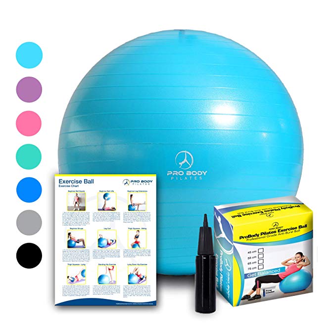 Exercise Ball - Professional Grade Anti-Burst Fitness, Balance Ball for Pilates, Yoga, Birthing, Stability Gym Workout Training and Physical Therapy