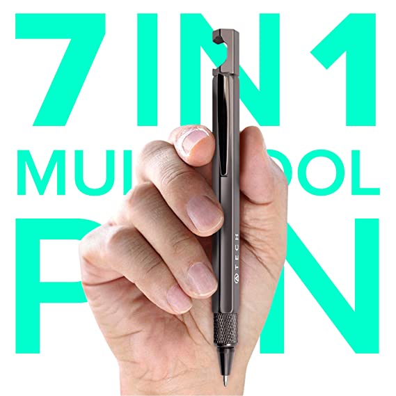 ATECH Multifunction Pen 7 in 1 Tech Tool Pen with Ruler, Stylus, Bottle Opener, 2 Screw Driver, and Phone Stand, Multi Tool Fit for Mens survival (Gun Metal)
