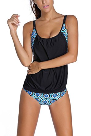 Dokotoo Womens Stripes Lined Up Double Up Tankini Top Sets Swimwear