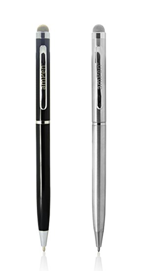 Stylus, amPen? Hybrid Twist 2-in-1 Stylus (Black and Brushed Aluminum) (2-Pack) for iPad, iPad Air, iPad Mini, iPhone 6, iPhone 6 Plus, Galaxy S6, Galaxy Tab Series (Interchangeable Tip)