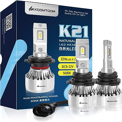 KOOMTOOM 9006 Led Headlight Bulb Conversion Kit 5000K,64W 12000Lm 400% Super Bright HB4 Led Bulbs Warm White IP65 Rated,Halogen Replacement,Pack of 2