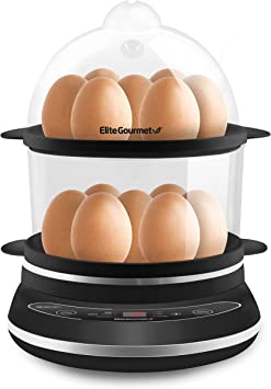 Elite Gourmet EGC314B Easy Egg Cooker Food Steamer, Rice Cooker, Poacher, Omelet & Soft, Medium, Hard-Boiled with Programmable Presets and Delay Timer, BPA Free, 14 eggs, Black