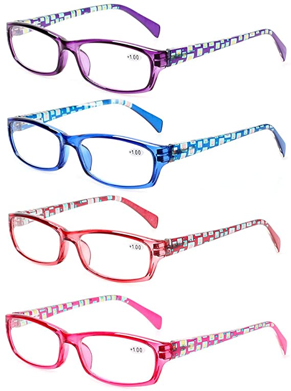 NORPERWIS 4 Pairs Unisex Readers Quality Rectangular Reading Glasses for Men Women
