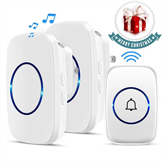 Bodyguard Wireless Doorbell, Waterproof Doorbell Chime with 2 plug-in Receivers and 1 Remote Push Button Operating at 1000-feet Range with 38 Chimes,3 Level Volume, LED Indicator-White
