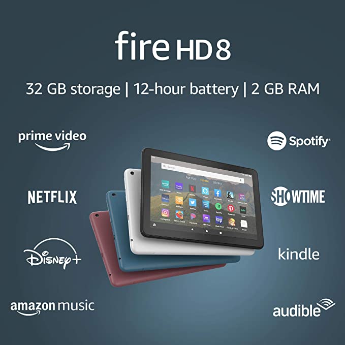 Certified Refurbished Fire HD 8 tablet, 8" HD display, 32 GB, designed for portable entertainment, Twilight Blue