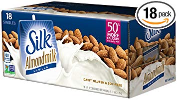 Silk Pure Almondmilk, Vanilla, 8 Ounce, 18 Count, Vanilla Flavored Non-Dairy Almond Milk, Individually Packaged, Dairy-free Milk