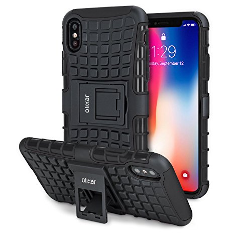 iPhone X Tough Protective Case - Olixar ArmourDillo - With Kickstand and Wireless Charging Compatible (Black)