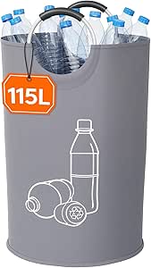 Lifewit 115L Collecteur de Bouteilles, Poubelle Tri Selectif pour Plastique, Bouteilles Verre, Poubelle Exterieur de Recyclage avec Poignée en Aluminium, Poubelle Cuisine Rangement de Bouteilles, Gris