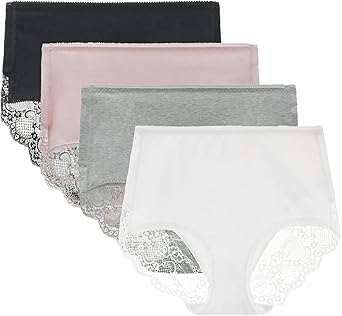 Women's 3 or 4 Pack Comfort Cotton Lace Coverage Full Rise Briefs Underwear