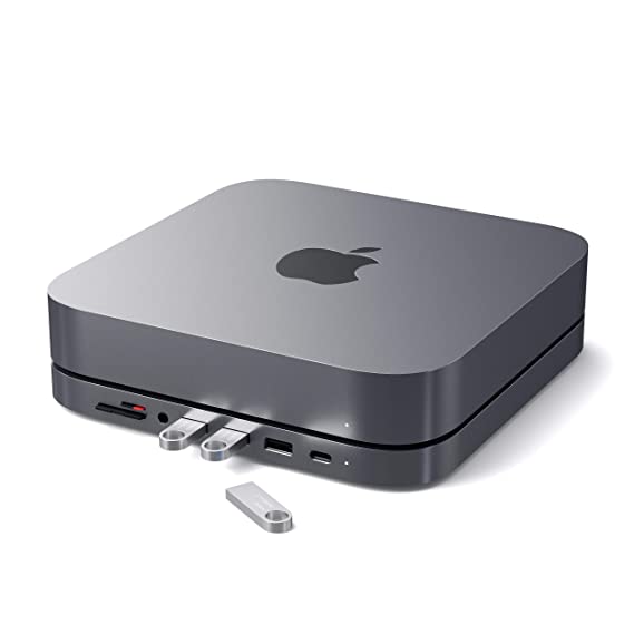 Satechi Type-C Aluminum Stand & Hub - USB-C Data Port, Micro/SD Card Readers, USB 3.0 & Headphone Jack Port - Compatible with 2020 & 2018 Mac Mini (Space Gray)