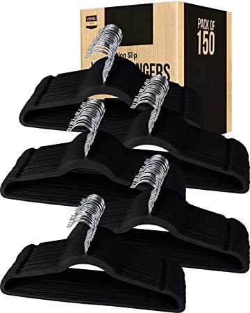 Utopia Home (Pack of 150 Premium Non Slip Velvet Hangers - 360-degree rotatable Hook - Durable & Slim - Coat Hangers - Pant Hangers - Black