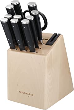 KitchenAid, Forged Knife Set, Knife Block and Sharpener, Japanese Steel, 11 Knives & Block & Sharpener Set