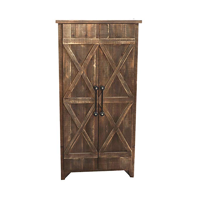 Parisloft Rustic Distressed Natural Wood Farmhouse Floor Storage Cabinet with Double Door Fully Assembled Shabby Chic 24 x 14.2 x 47.6 inches Farmhouse Cottage Furniture for Kitchen and Living Room