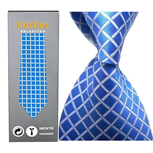 KissTies Men's Necktie Check Plaid Extra Long Tie With Gift Box Wrap (63'' XL)