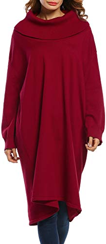 ACEVOG Women Turtleneck Solid Color Knit Loose Sweater Batwing Oversize Tunic Top Dress