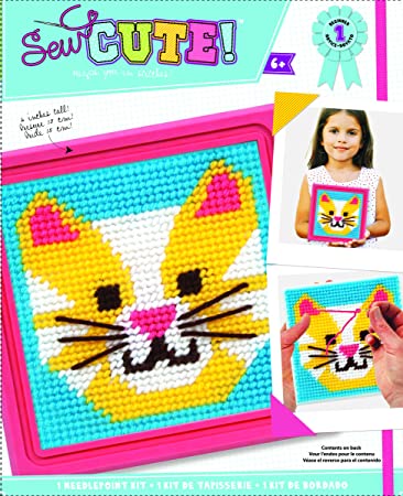 Colorbok Cat Learn To Sew Needlepoint Kit, 6-Inch by 6-Inch Pink Frame - 59338