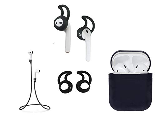Zotech Accessory Pack for AirPods (1 Silicone Airpods Cover, 1 Silicone neck Strap and 2 Pair Premium Silicone Earhooks) (Black)