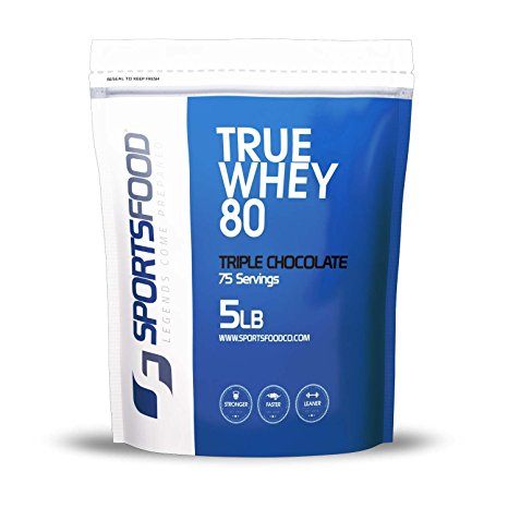 Sports Food True Whey 80 - 100% Pure Protein Concentrate (Triple Chocolate, 5 lbs) Low Carb & Sugar Free, Clean Performance & Weight Loss Protein Powder, Only 5 Ideal Ingredients