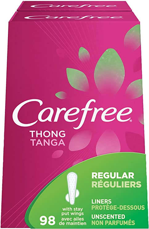 Carefree Original Thong Panty Liner, Comfortable Protection Designed for Thong Underwear, Regular, 98 Count