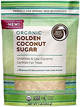 Big Tree Farms Organic Golden Coconut Sugar, Vegan, Gluten Free, Paleo, Certified Kosher, Cane Sugar Alternative, Substitute for Baking, Non GMO, Low Glycemic, Unrefined, Fair Trade, 1 Pound