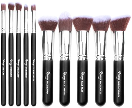 Qivange 10 PCS Makeup Brushes, Premium Professional Synthetic Kabuki Makeup Brush Set Cosmetic Foundation Eyeshadow Blush Concealer Powder Brush Makeup Brush Set(Black with Silver)