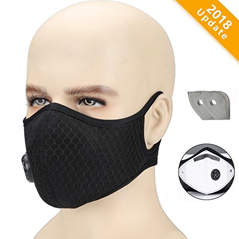 Dust Mask , Otato Activated Carbon Dustproof Mask with Earloop Adjustable Velcro, Extra Filter Cotton Sheet and Valves for Cycling, Exhaust Gas, Anti Pollen Allergy, PM2.5, Running, Woodworking