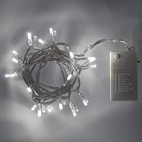 20 White LED Battery Operated Fairy Lights with 8 Light Effects by Lights4fun