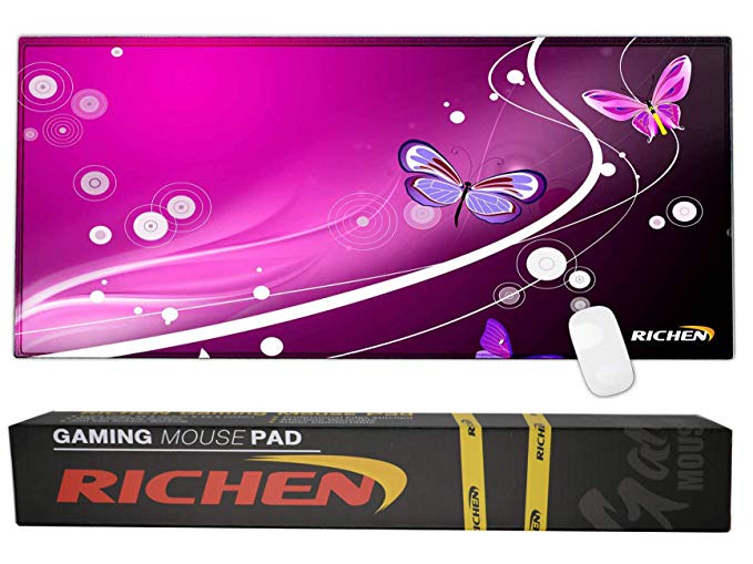 RICHEN Large Gaming Mouse Pad Mat, Office Mouse Pad Extra Large Size, Washable Material Extended XXL Size Mouse Mat Pad, Non-Slippery Rubber Base,35.4 x 15.5 inches (Edge Stitched)(GMP-06)