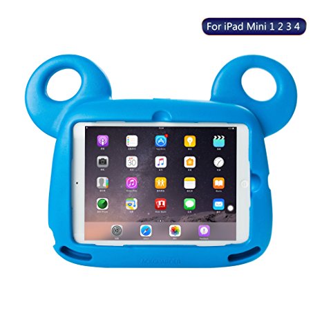 iPad mini 4 Case, iPad Mini Case, TRAVELLOR Cute Kid Proof Protective Shockproof Cover Case with Stand Hand Strap for iPad mini 1 2 3 4 (Blue)