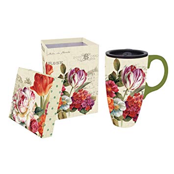 Garden View Flowers Ceramic Coffee Travel Mug with Gift Box by Gifted Living