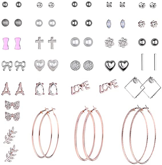 29 Pairs Assorted Multiple Stud Earrings set for Women Girls Simple Hoop earring set Girl's jewelry…