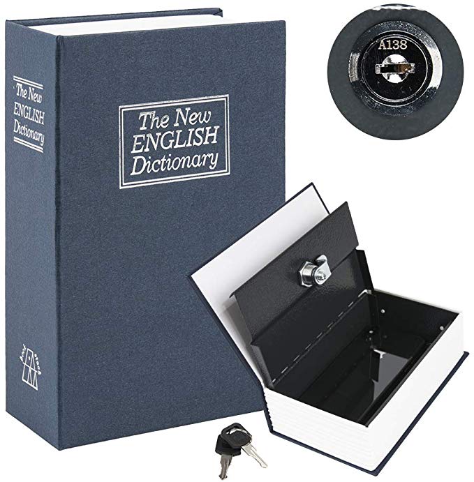 Kyodoled Book Safe with Key Lock, Portable Metal Safe Box, Dictionary Diversion Book Safe,Secret Book Hidden Safe,7.1" x 4.6" x 2 .2" Navy Small