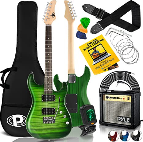 Pyle Beginner Electric Guitar Kit With Amp - Starter Kit Full Size 39" Instrument Package With Humbucker Pickups And Rock Amplifier Starter Set Bundle For Kids All Ages, Youth And Adults