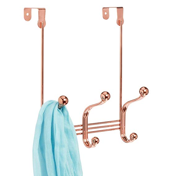 InterDesign York Lyra Over Door Storage Rack, Organizer Coats, Hats, Robes, Clothes, or Towels-3 Dual Hooks, Rose Gold